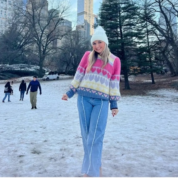 LOVESHACKFANCY Shirelle Puff Sleeve Heart Sweater Wool alpaca Romantic women L - Picture 13 of 13